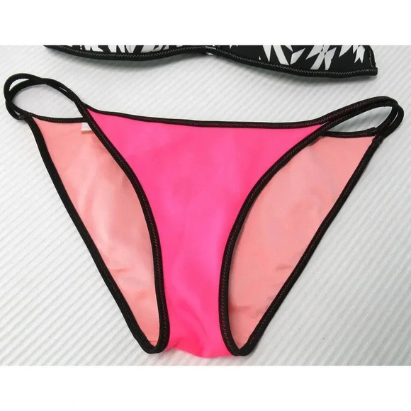 Victoria's Secret Swim Racerback Bikini Top and Strapy Bottoms Black White Pink - Picture 3 of 7